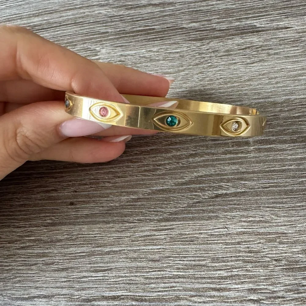 Evil eye Gold Bangle with Multicolor N928